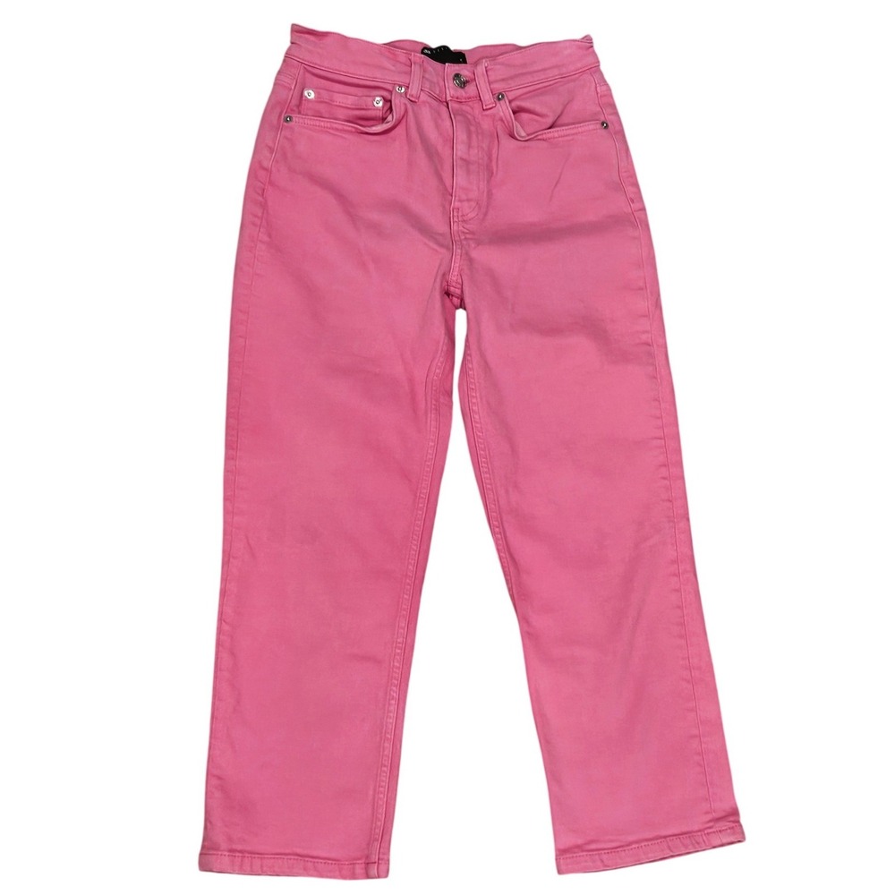 ASOS DESIGN Womens High Rise Straight Leg Jeans Pink Denim Size 28/28 wide leg